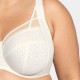Détail du haut du bonnet du soutien-gorge Romy écru, montrant la finition délicate en bande de tulle léger.